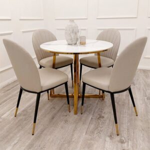 Jersey Round Polar White Dining Table 4 Everett Beige Chairs