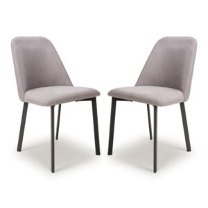 Lenoir Light Grey Fabric Dining Chairs With Black Legs In Pair