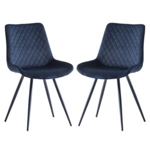 Maija Deep Blue Velvet Dining Chairs With Black Legs In Pair