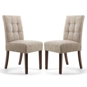 Mendoza Oatmeal Fabric Dining Chairs With Walnut Legs In Pair