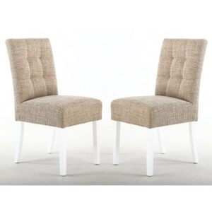 Mendoza Oatmeal Fabric Dining Chairs With White Legs In Pair