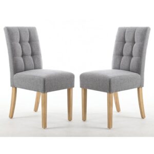 Mendoza Silver Grey Fabric Dining Chairs With Oak Legs In Pair