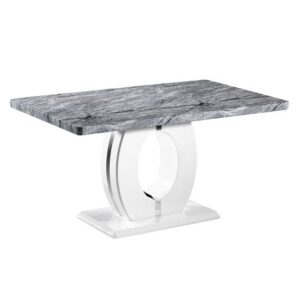 Naiva High Gloss Dining Table In White And Grey Marble Effect