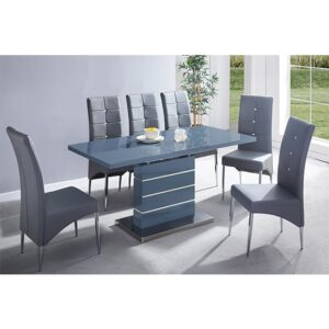 Parini Extending Grey Gloss Dining Table 6 Vesta Grey Chairs