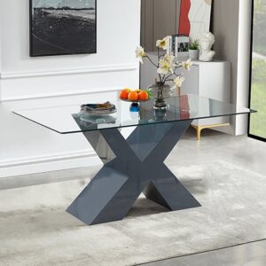 Zanti Clear Glass Dining Table With Grey High Gloss Base